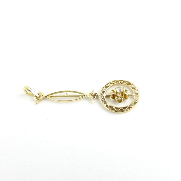 Vintage 14 Karat Yellow Gold and Diamond Pendant - Picture 5 of 7